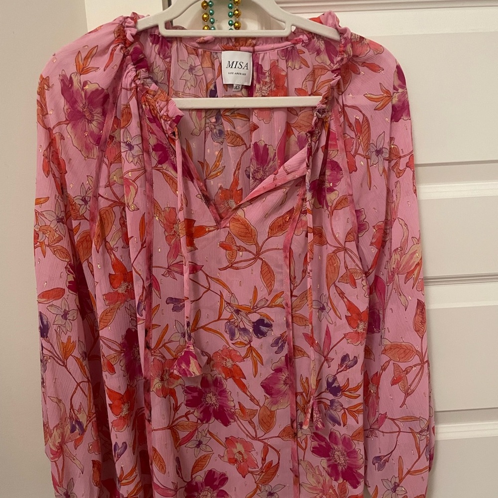 Bella Split-Neck Ruffle-Trim Chiffon Top - Picture 3 of 3